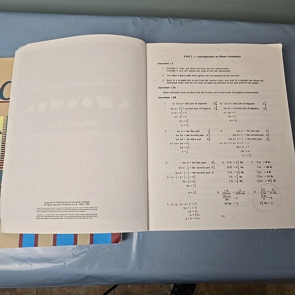 Abeka Plane Geometry Set Text‎ Solution Key And Test/Quiz Key Books